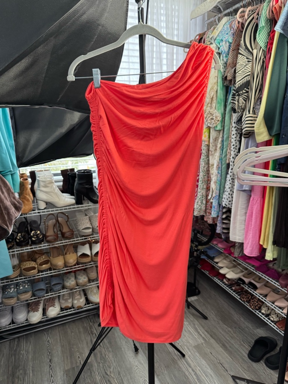 A NEW DAY Vibrant Coral One-Shoulder Dress